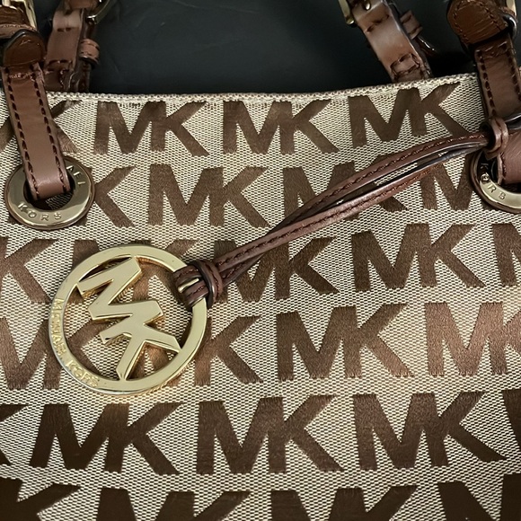 Michael Kors Brown Gold Signature Monogram Jacquard Canvas Tote - Picture 13 of 16